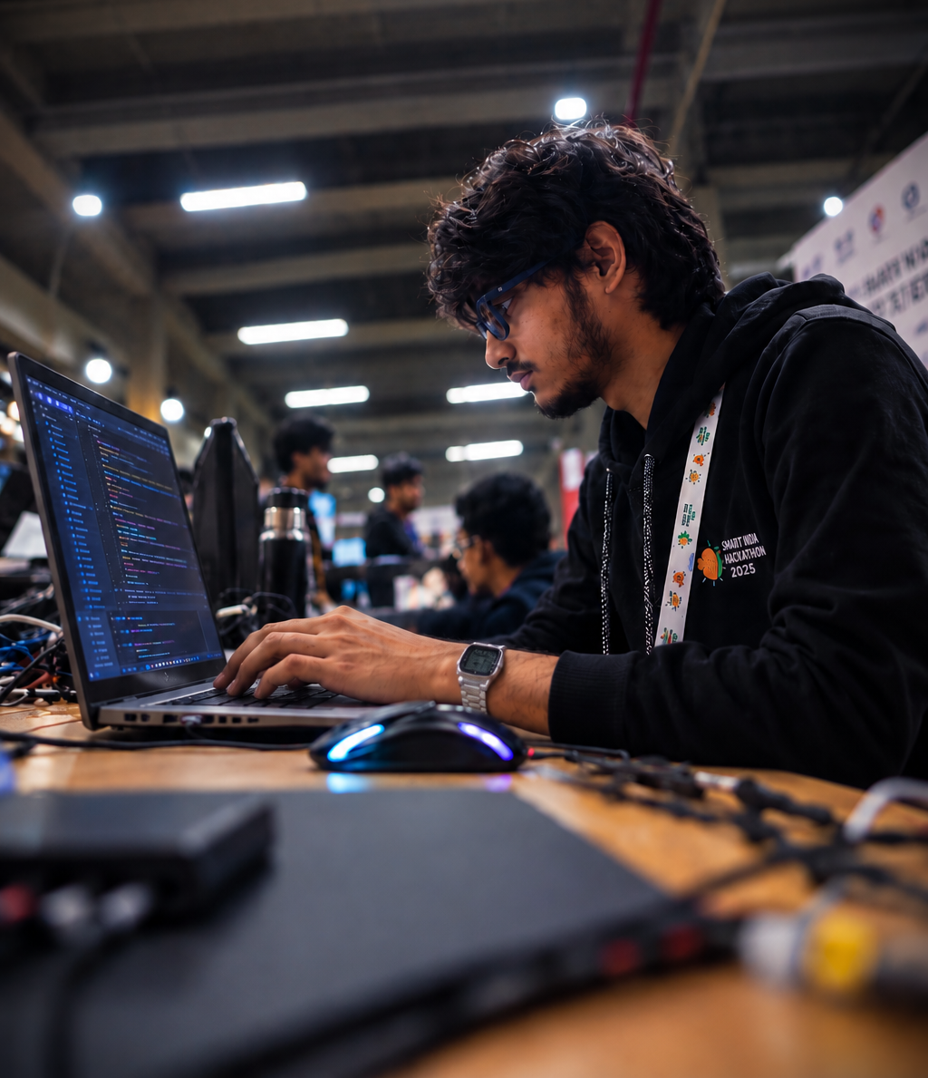 Subhadeep Mandal working on a project at a hackathon